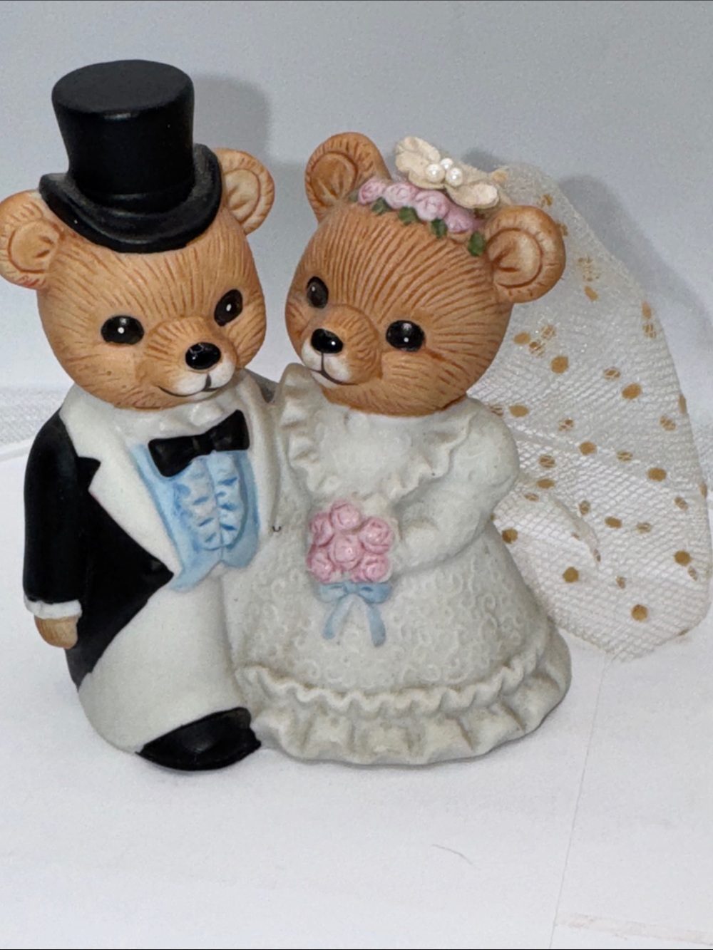 Homco Figurine Porcelain Teddy Bear & Bride Groom #1424 Wedding Cake Topper VTG